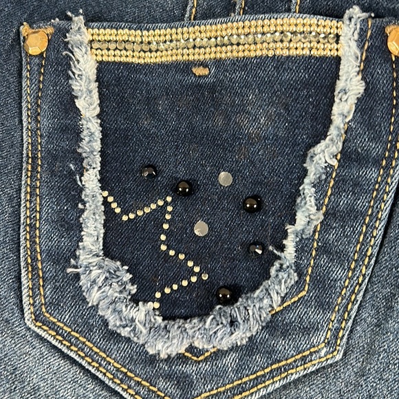 NYE Colombian made butt lifting star chain bling distressed jeans sz US 3 - Picture 6 of 13